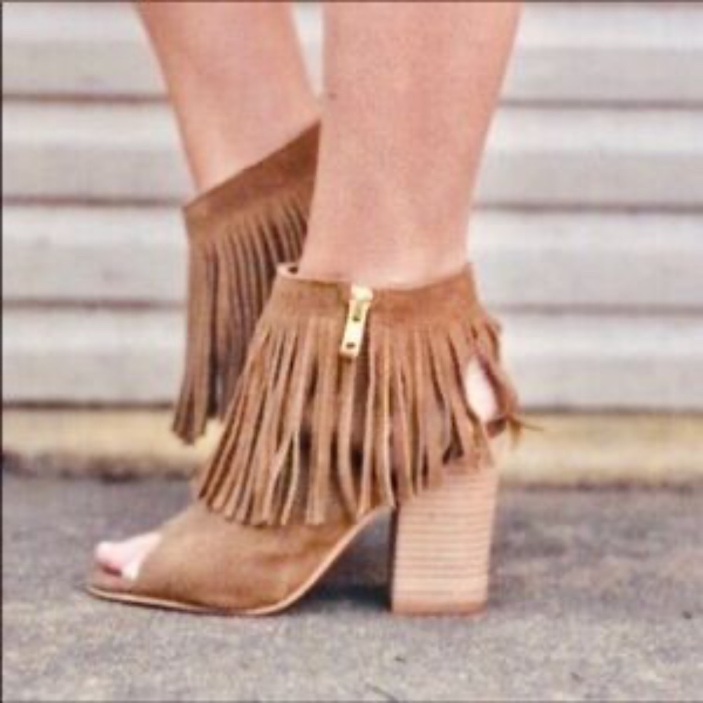 Carlos Santana, Jasper open toe block Heel Booties with Fringe